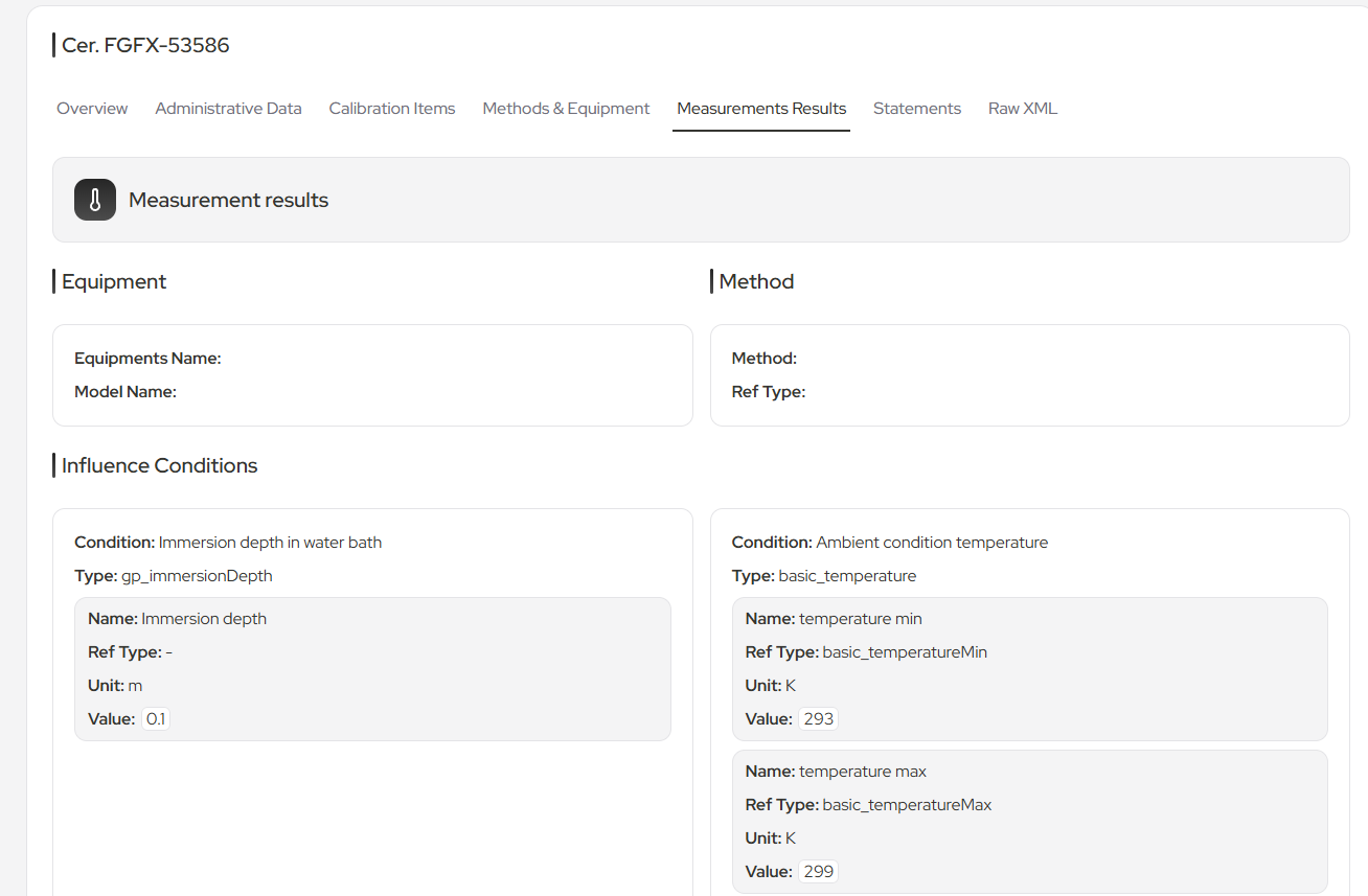 Calibration certificate Management